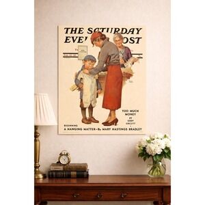 Vintage 18.5x14.5 Wood Print Saturday Evening Post "Too Much Money" Print